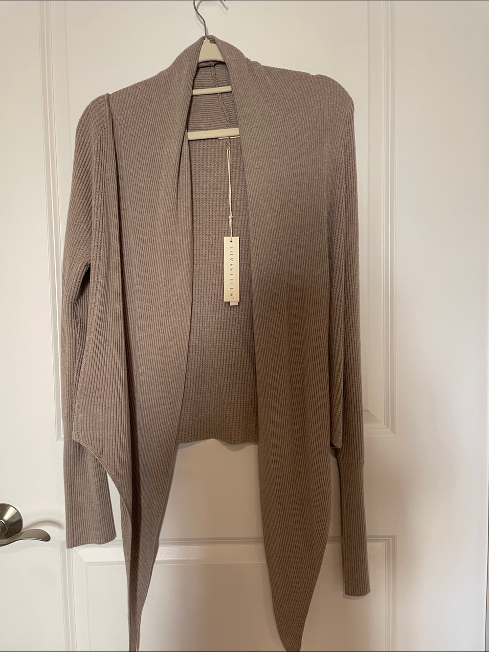 NWT Love Stitch Taupe Ribbed Open-Front Cardigan size M